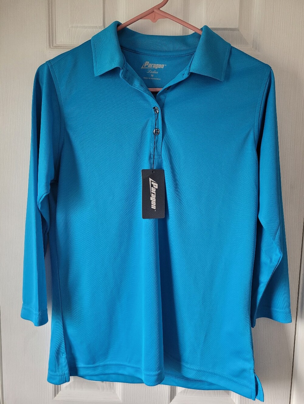 Paragon Women’s Turquoise 3/4 Sleeve Performance Polo UPF 30+ Medium NWT